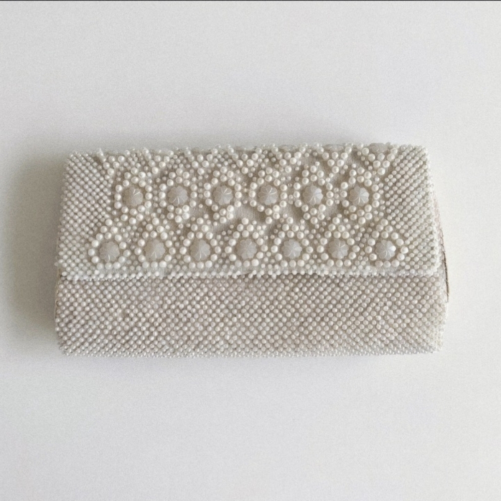 Mister Ernest Vintage 1960's Beaded Women's Clutch - Cream